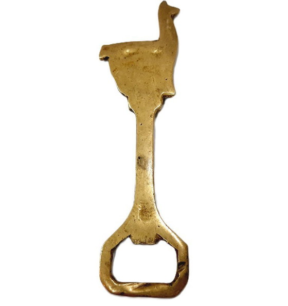 Image 1 of Abridor de botellas de cerveza antiguo de latón con una llama en el mango