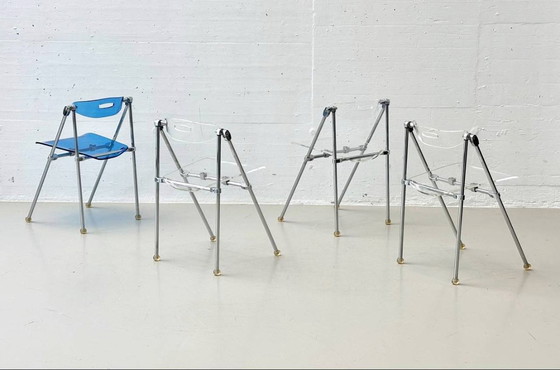 Image 1 of Set of 4 folding chairs made of acrylic by Giancarlo Piretti for Castelli, 1980s