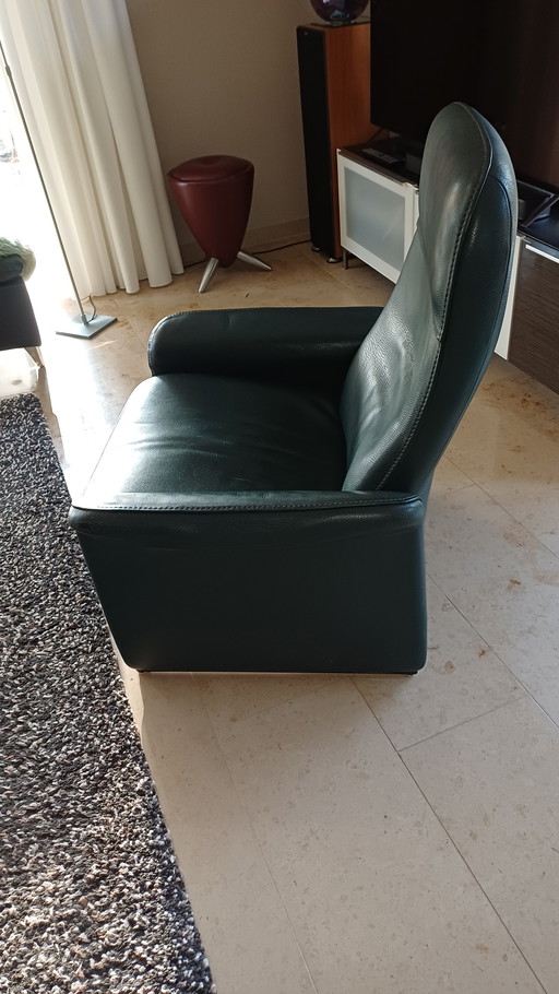 Fauteuil inclinable De Sede réglable en cuir de buffle vert foncé à col de cygne