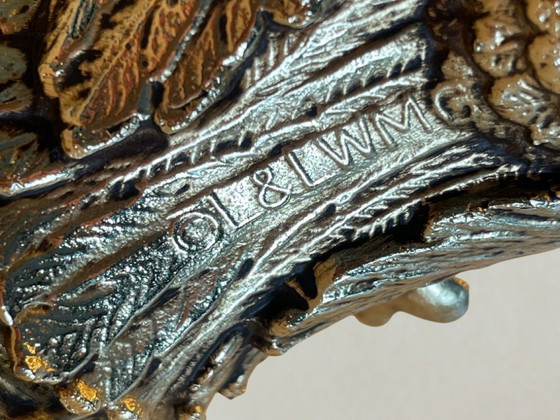 Image 1 of Lampe chouette vintage en métal doré – Deknudt – style Hollywood Regency