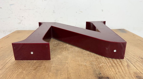 Image 1 of Vintage Dark Red Illuminated Letter N , 1980s