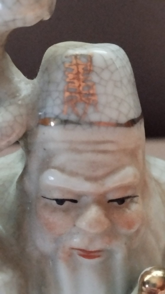 Image 1 of Mid-Century Chinoiserie Crackle-Glaze Shouxing – God of Longevity (11cm)