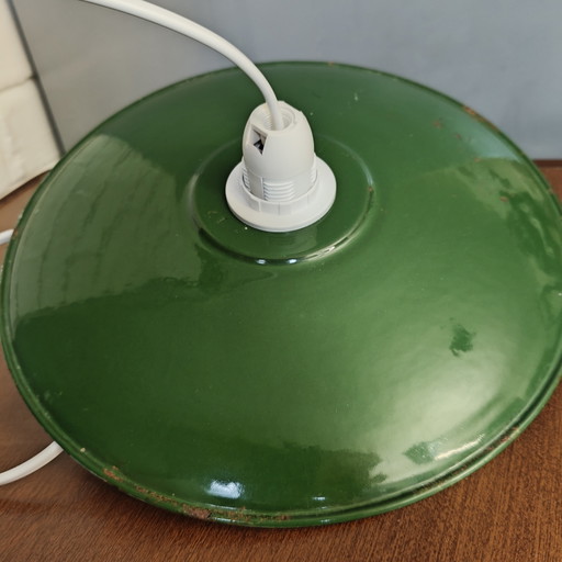 Lampada a sospensione vintage industriale in smalto – Verde scuro/Bianco – Ø25cm – hanglampen, Metal