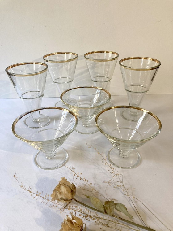 Image 1 of 4 cuencos de postre de cristal con bordes dorados, La Rochère, Francia