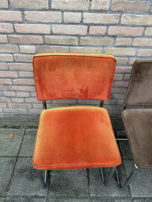 4 Vintage Ribbed Fabric Chairs with Chrome Tubular Frame