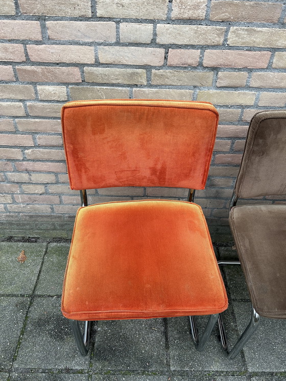Image 1 of 4 Vintage Ribbed Fabric Chairs with Chrome Tubular Frame