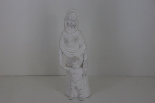 Prachtig Gestileerd Vintage Maria Beeld met Kindje Jezus – 32 cm / 1,9 kg – beeldhouwkunst, Ceramic
