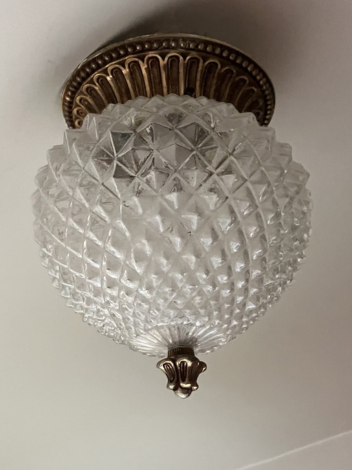 Vintage Hollywood Regency “Pineapple” Lamp – Brass & Crystal