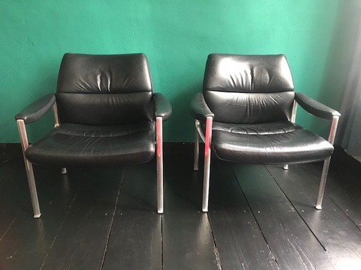 2X Fauteuil en cuir Röder Söhne By Miller Borgsen