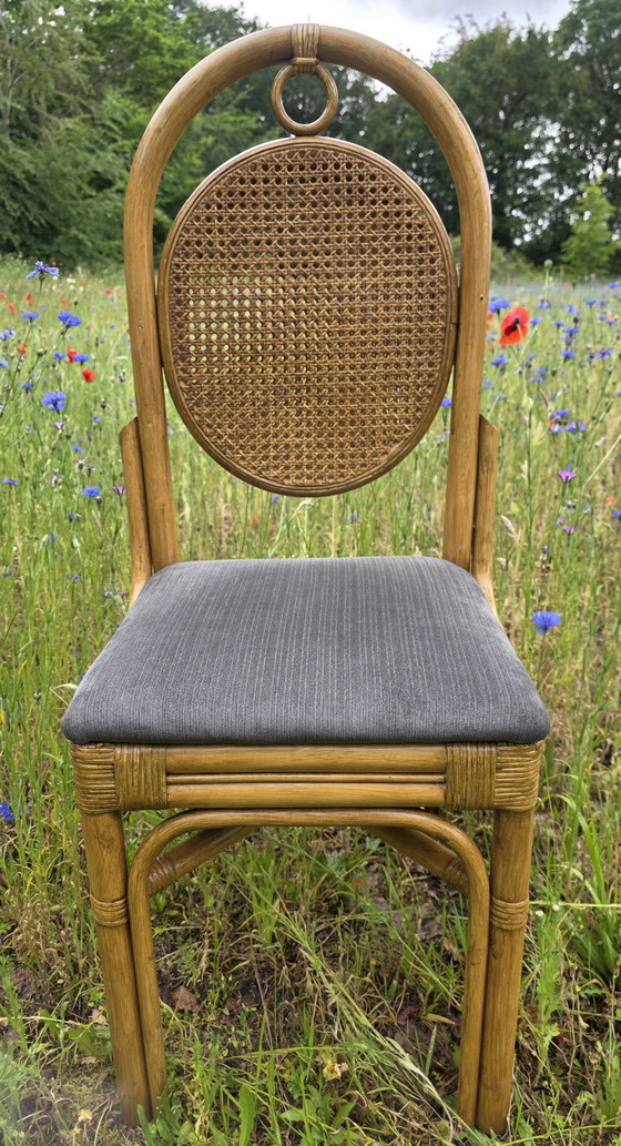 Image 1 of Chaises vintage en rotin avec dossier en cannage | lot de 4