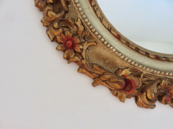 Grand Miroir Mural, Rond, Baroque, 1970, Motifs Floraux – Polyester (photo 5 of 17)