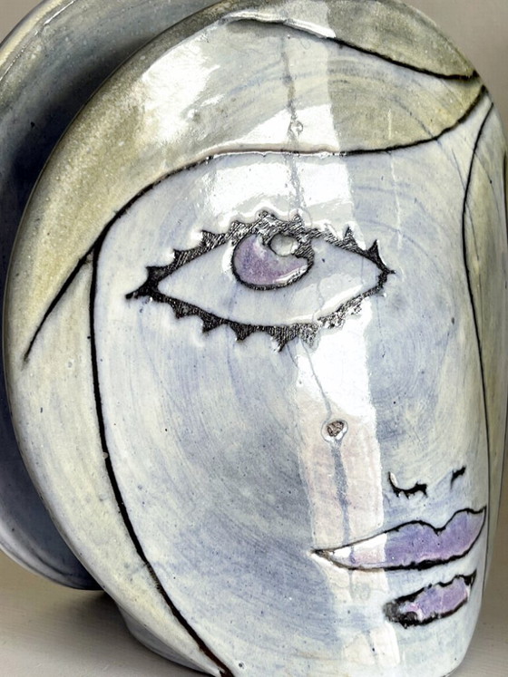 Image 1 of Face sculpture vase signed Michel Argans – artistic ceramic – contemporary style – 17cm