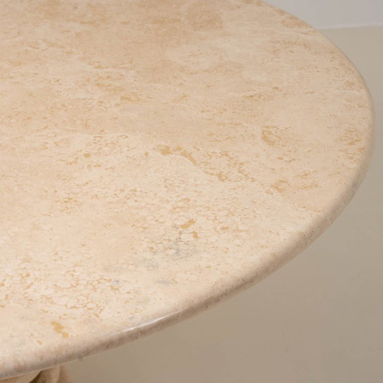Image 1 of Travertine and Brass Pedestal Dinning Table Marzio Cecchi 