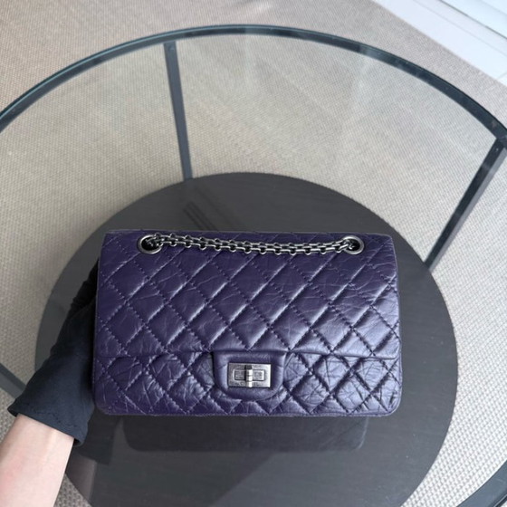 Image 1 of Chanel 2.55 Reissue 225 - Quilted Aged Calfskin Dark Violet Purple Aged Silver Hardware Series 17