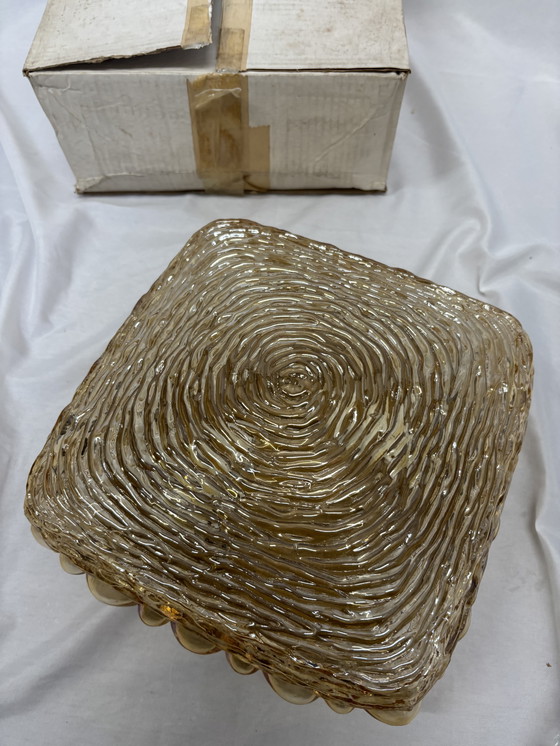 Image 1 of Lampe de plafond ou applique murale vintage Glashütte Limburg en verre ambré