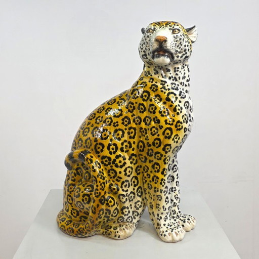 XXL Panther, Terrakotta, italienische Handwerkskunst der 50er/60er Jahre