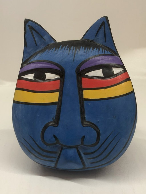Laurel Burch chat en bois peint à la main
