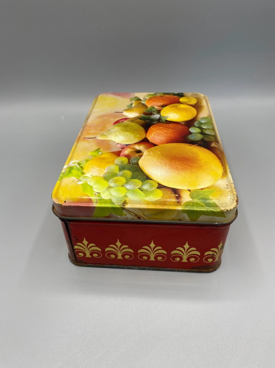 Vintage lithografische blikken doos met stilleven van fruit. – Decoratieve objecten, Iron (photo 2 of 6)