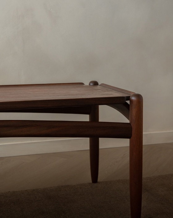 Image 1 of Vintage Teak Coffee Table, Mid Century Modern, Tray-Top Form, Sculptural Arched Stretchers, 1960s