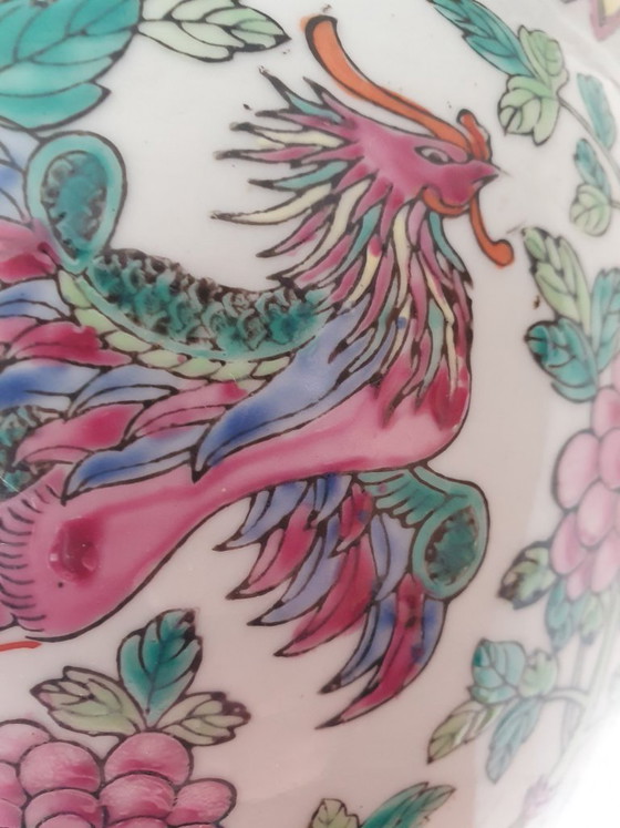 Image 1 of Chinese Flowerpot – Famille Rose (Dragon & Phoenix) – 21x18cm