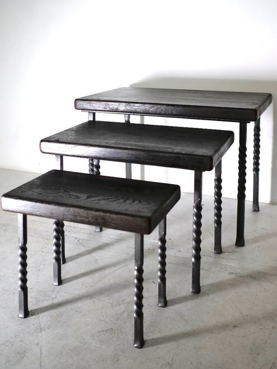 Image 1 of Brutalist wrought iron nesting tables