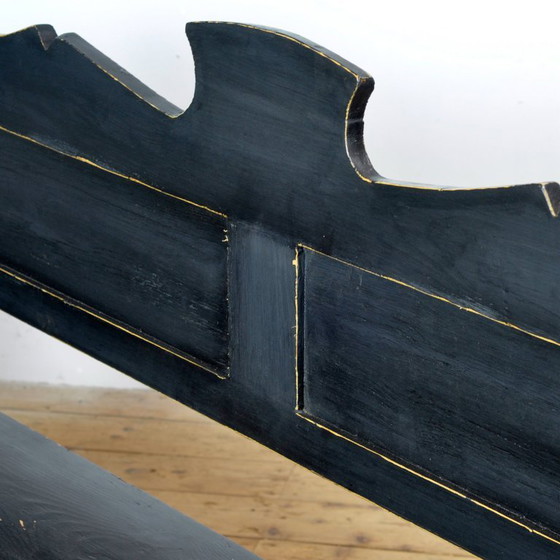 Image 1 of Antieke grenen bank met neerklapbaar blad, jaren 1900