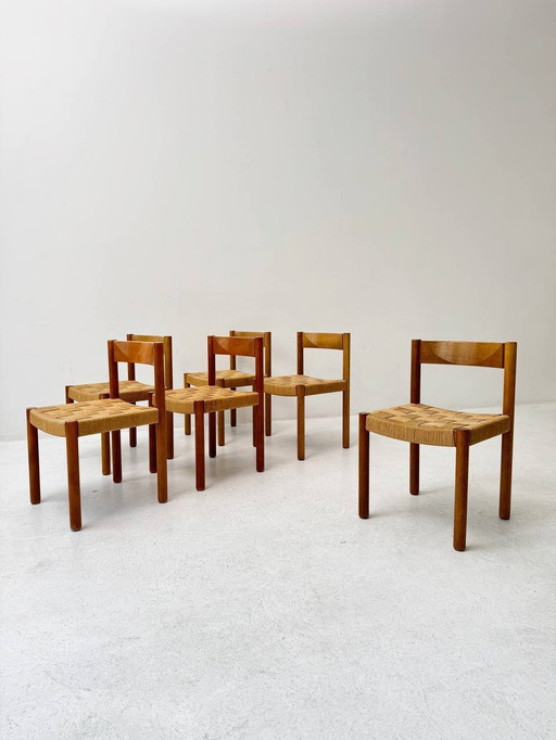 Set van 6 Vintage Touwstoelen in Eik van Robert & Trix Haussmann voor Dietiker, jaren 1960