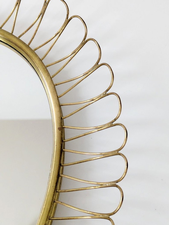 Image 1 of Midcentury Brass Oval Mirror in the Style of Josef Frank