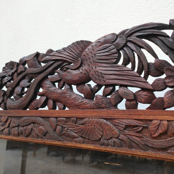 Image 1 of Paravent de cheminée ancien asiatique en bois, paravent décoratif