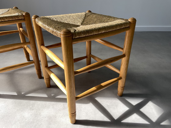 Image 1 of Ensemble de 2 tabourets en osier vintage des années 1960