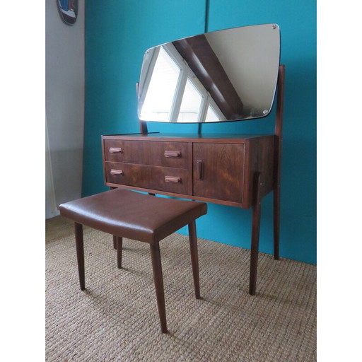 Coiffeuse avec tabouret, bois de rose vintage, Danemark 1960