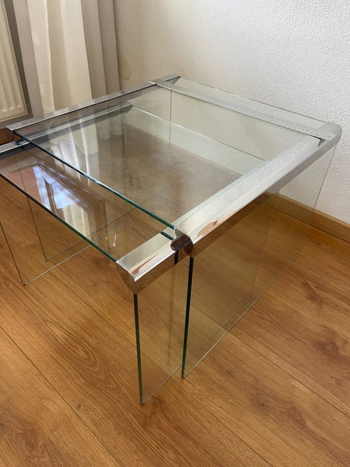 Set of Gallotti & Radice glass side tables.