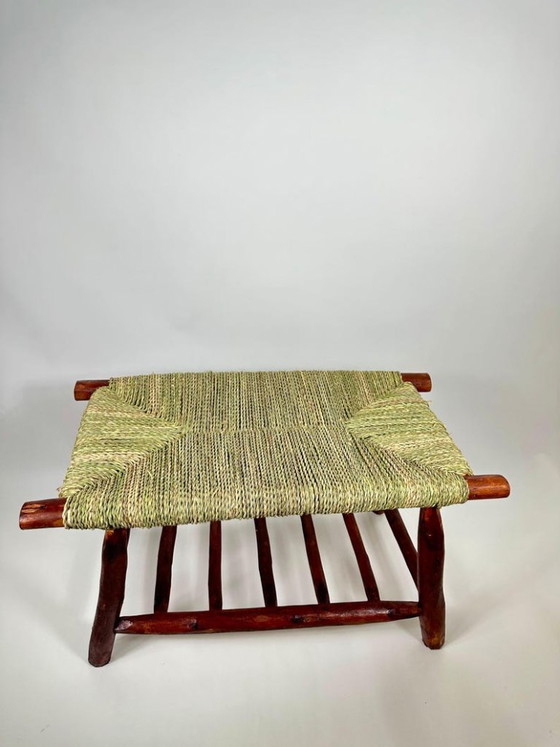 Image 1 of Panchina marocchina intrecciata a mano – Stile rustico boho, seduta in foglie di palma naturali