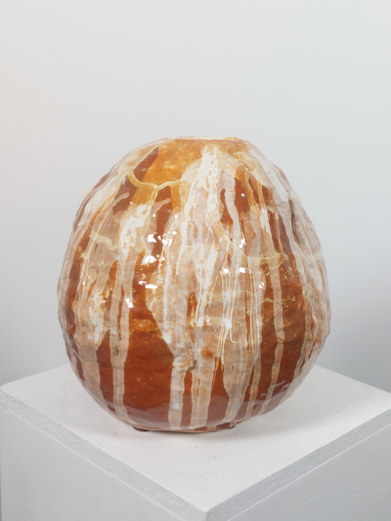 Image 1 of Vase vintage en céramique à glaçure coulée, œuvre d'artiste