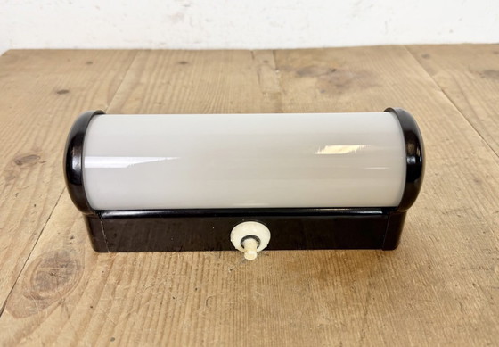 Image 1 of Industrial Brown Bakelite Wall Light with Milk Glass, 1950s