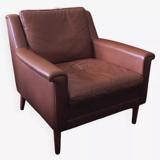 Mid Century Leather Lounge Chair, Denmark 1960s
