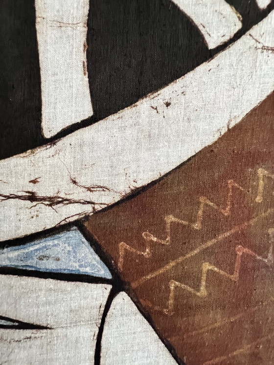 Image 1 of Ingelijst West-Afrikaans batikschilderij uit Gambia (73x73 cm)
