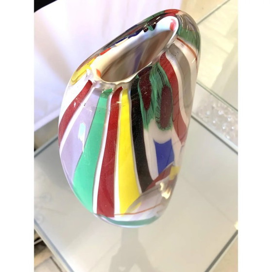 Image 1 of Abstract Vase in Milky-White Murano-Inspired Glass with Multicolored Reeds