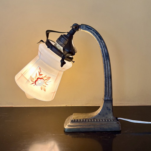 Lampe de table ou lampe de bureau Art Déco avec verre peint.