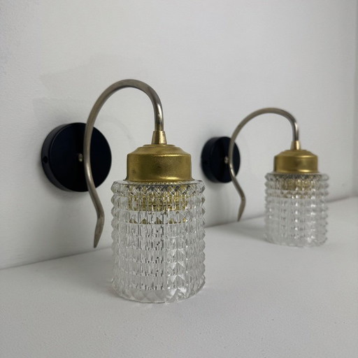 PAAR VINTAGE WANDLAMPEN VAN GLAS MET TEXTUUR