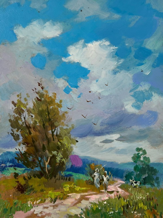 Image 1 of Original Oil Painting Summer Nature Landscape Path to the sky