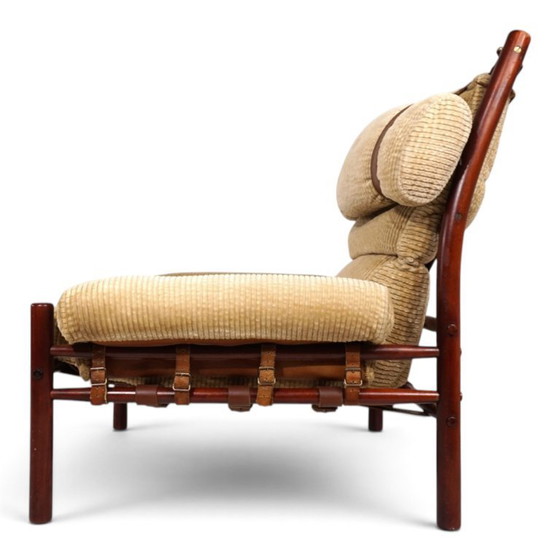 Arne Norell Inca fauteuil met voetenbank – Originele corduroy bekleding, 1970 – Textile, Vintage (photo 9 of 21)