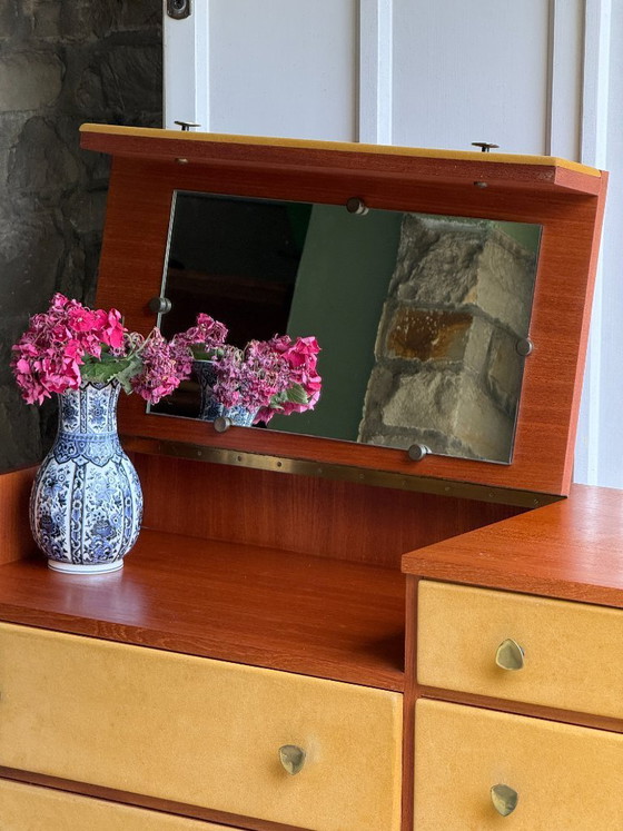 Image 1 of Enfilade commode coiffeuse Roger Landault années 50/60 suédine jaune