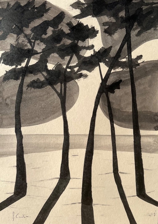 Encre de Chine sur papier naturel Format 30x21cm. 