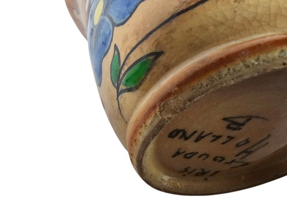 Image 1 of Plateelbakkerij de Iris - Gouda - jarrón de loza con decoración floral - 1925/1968