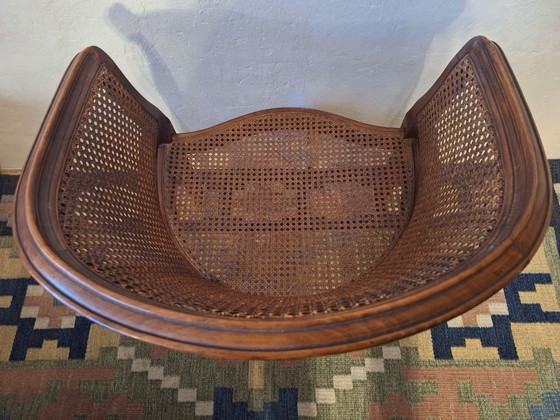 Image 1 of Sillón de media luna de ratán y madera noble, estilo Luis XV, principios del siglo XX