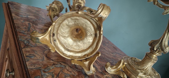 Image 1 of Pair of gilt bronze candelabra – Louis XV style – 19th century