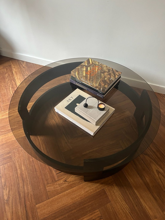 Space age black coffee table with smoked glass – Wood (photo 3 of 9)