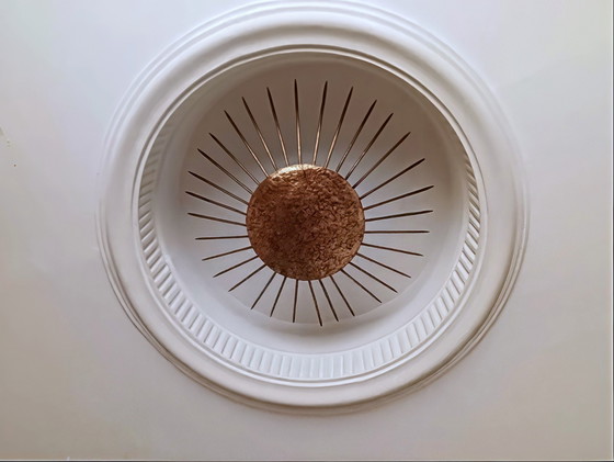 Image 1 of Sunburst Pendant Lamp Hammered Gilt, Neoclassical Style 1970s