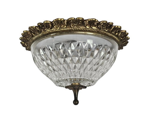 Lampadario massiccio da soffitto - Vetro - Ottone - Stile Hollywood Regency - Belgio - Anni '70